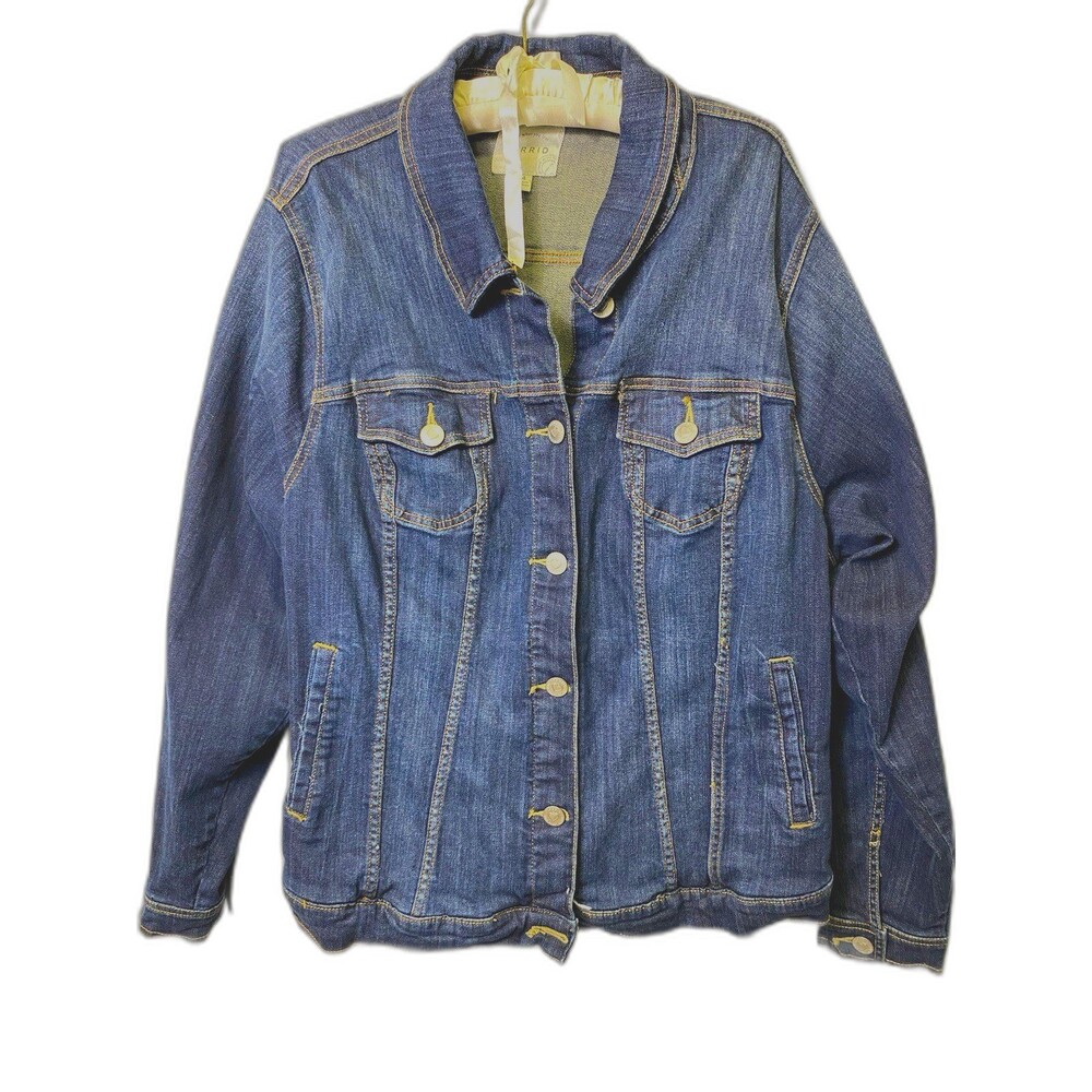 Torrid Womens 4X Plus Blue Denim Jacket Button Front Long Sleeve Cropped Pockets